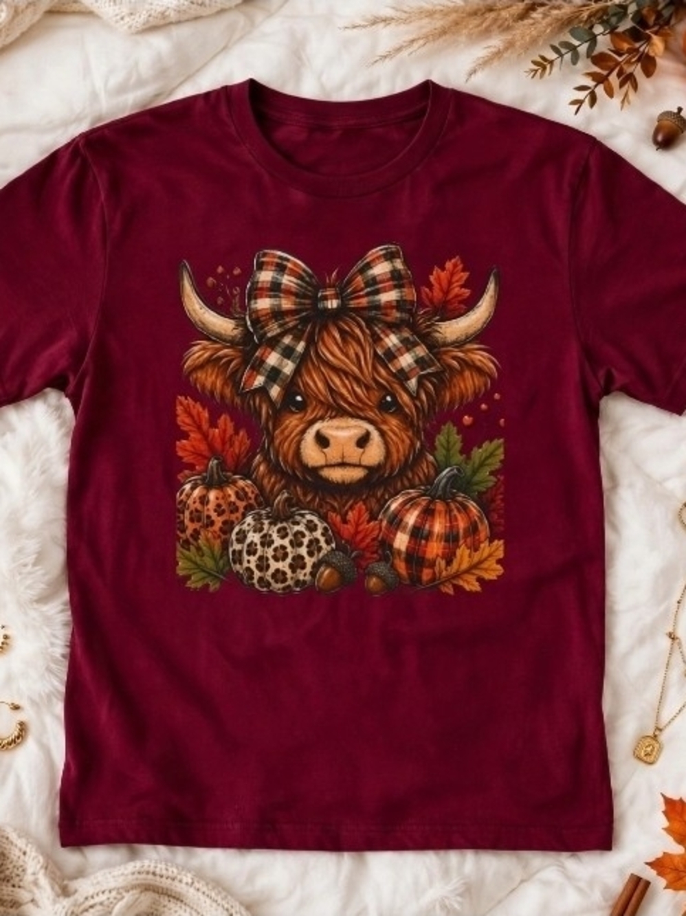 Womens Highland Cow Cute Bow & Pumpkins NWT Boutique - Picture 3 of 3